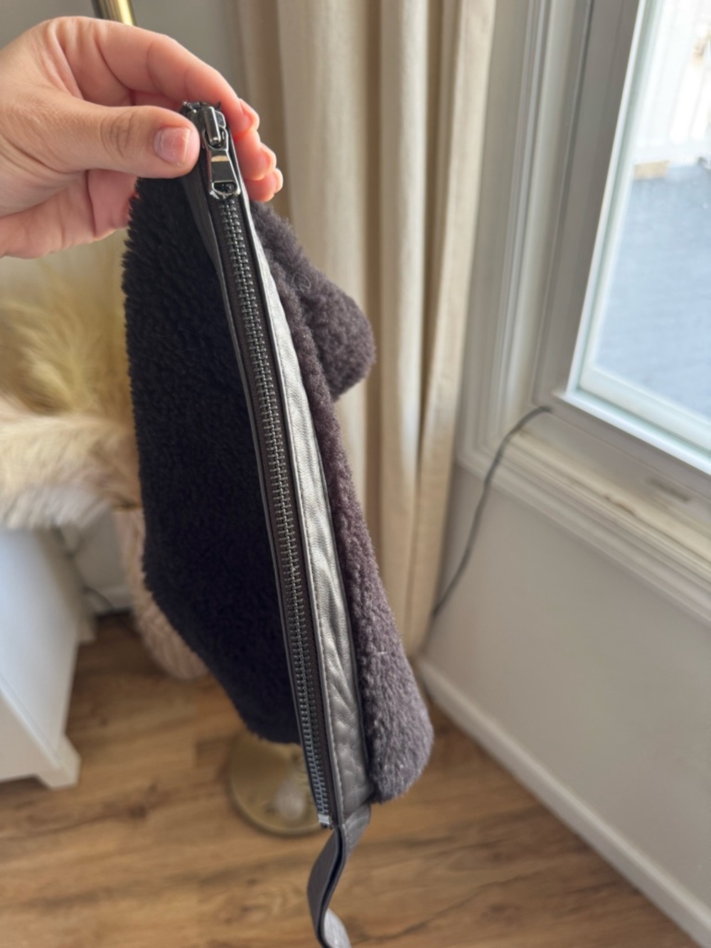 VIAVENETO Delilah Curly Lambskin Shearling Large Pouch / Wristlet - Black - Picture 3 of 8